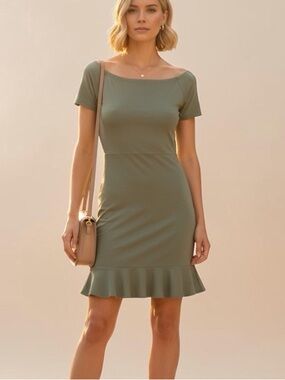 F21 sage boat neck,off shoulder coquette mini dress S